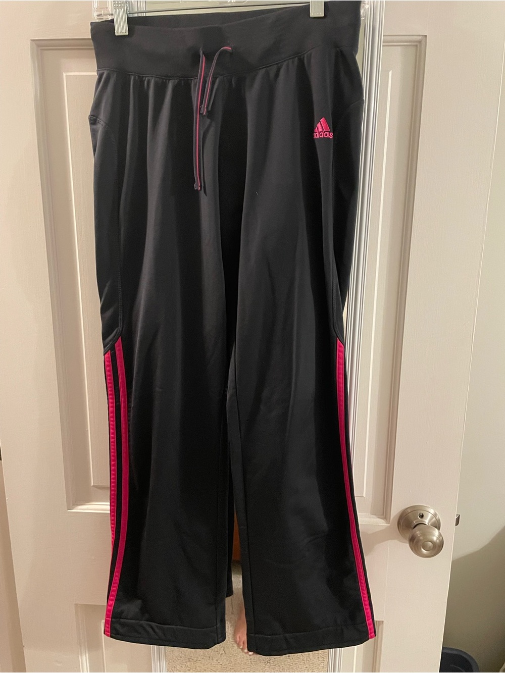 adidas gray Track Pants with Pink Trim